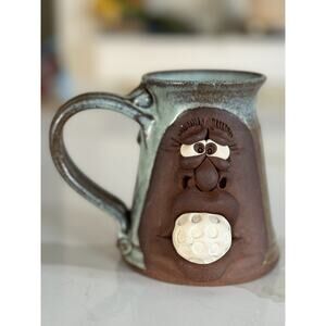 Rare Art Pottery Golf Theme Face Mug Signed Artist Grimes Coffee Mug Mint